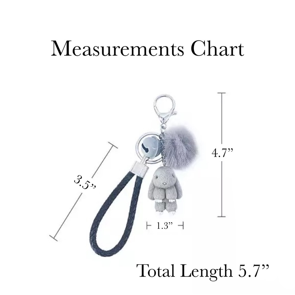 Gray Bunny Charm Keychain with Wristlet Strap - Picture 13 of 13